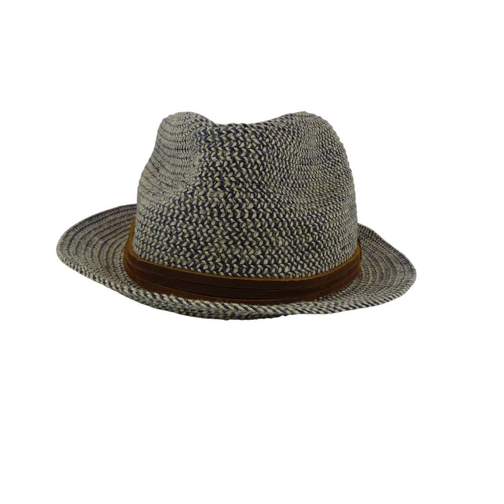 Goorin Bros Fedora Men Large Black Cream Excellent Woven Leather Band Logo Pin